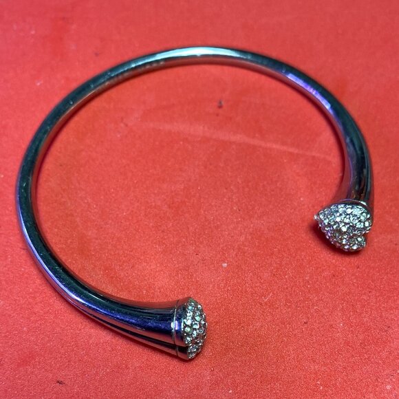 MICHAEL KORS SILVER TONE HEART CRYSTAL PAVE CUFF BRACELET - Picture 2 of 4